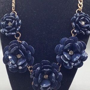 Navy Blue Flower Bib Necklace